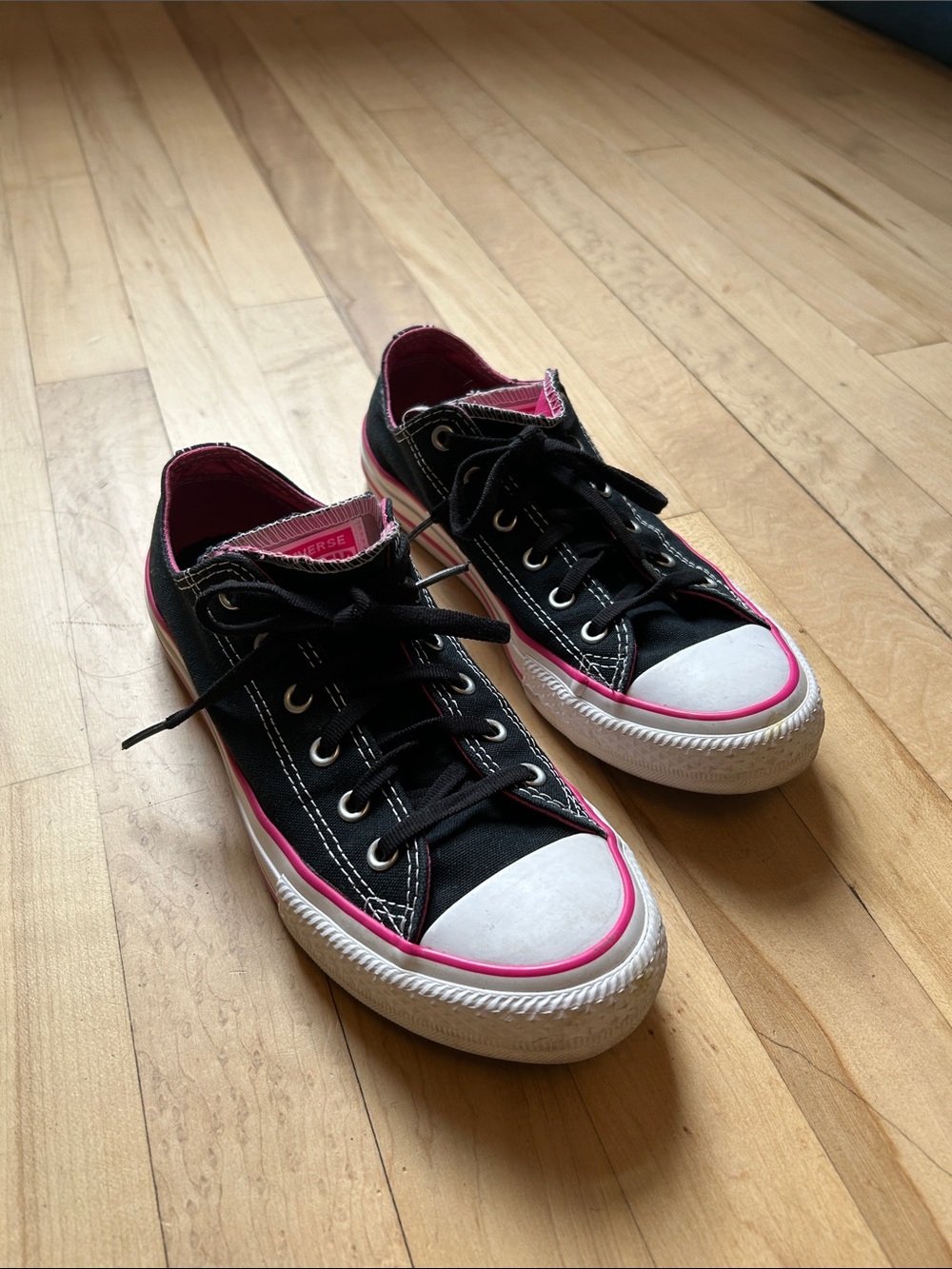Converse Black Canvas Sneakers with Pink Accents
